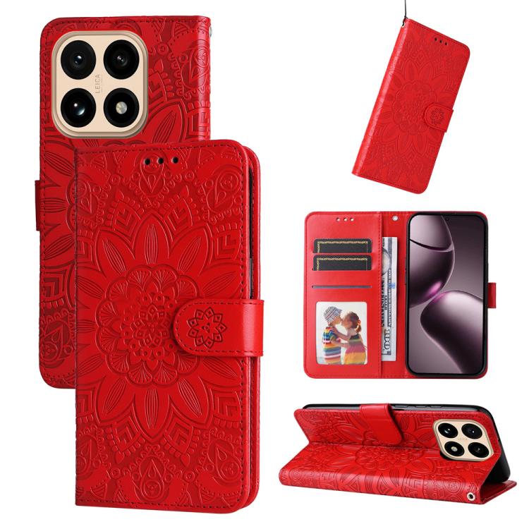 

For Xiaomi 15T 5G Embossed Sunflower Leather Phone Case(Red)