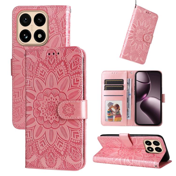 

For Xiaomi 15T 5G Embossed Sunflower Leather Phone Case(Pink)