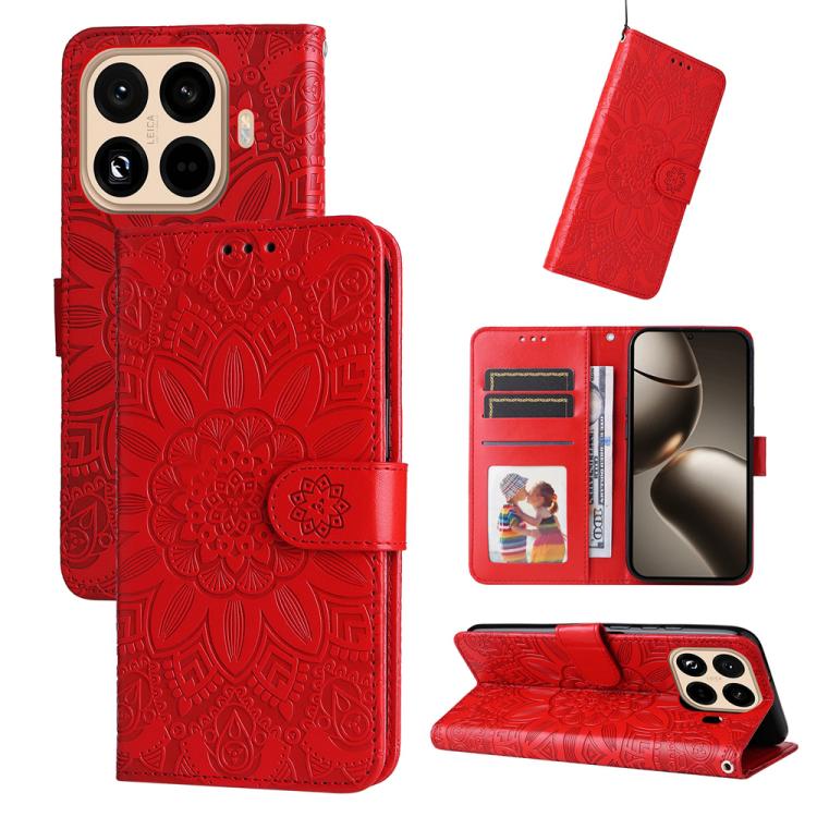 

For Xiaomi 15T Pro 5G Embossed Sunflower Leather Phone Case(Red)