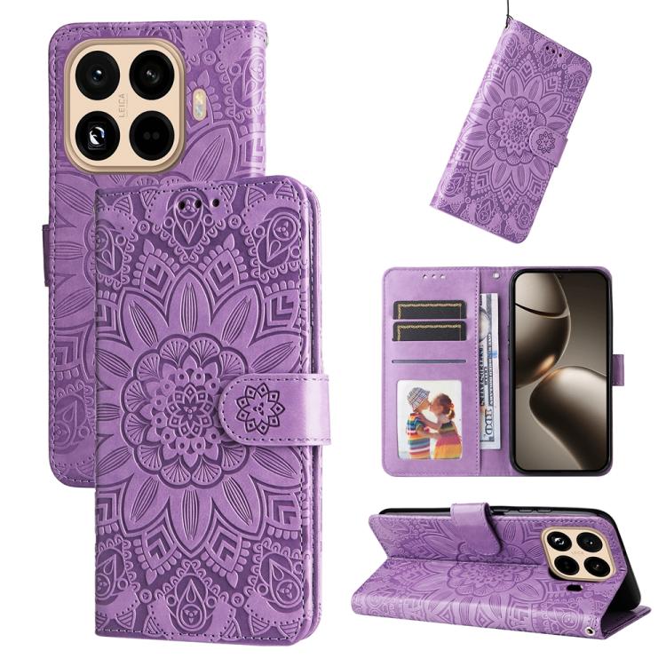 

For Xiaomi 15T Pro 5G Embossed Sunflower Leather Phone Case(Purple)