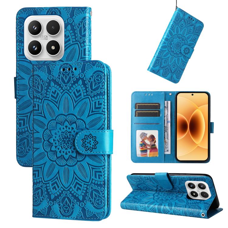 

For Xiaomi 17 Embossed Sunflower Leather Phone Case(Blue)