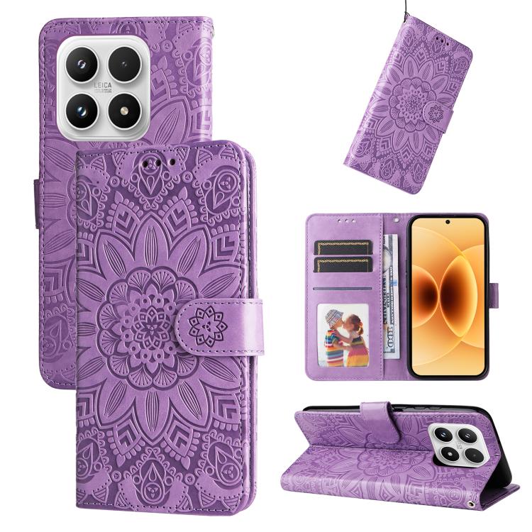 

For Xiaomi 17 Embossed Sunflower Leather Phone Case(Purple)