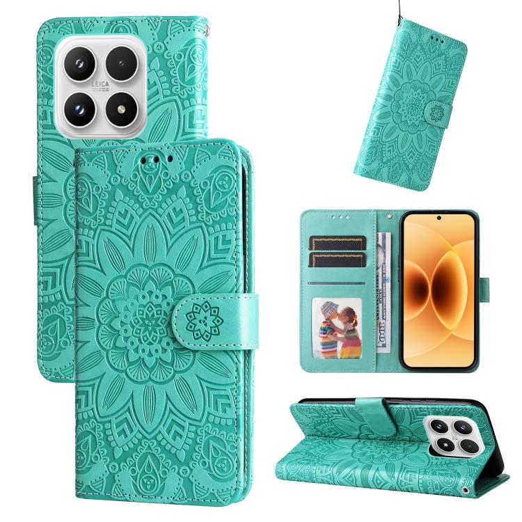 

For Xiaomi 17 Embossed Sunflower Leather Phone Case(Green)