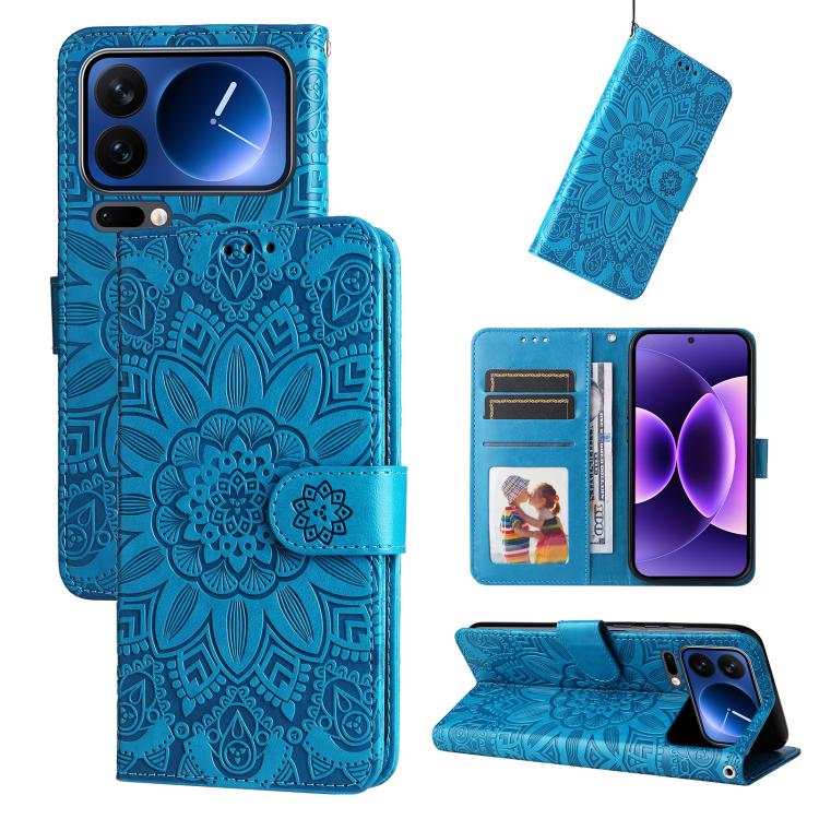 

For Xiaomi 17 Pro Embossed Sunflower Leather Phone Case(Blue)