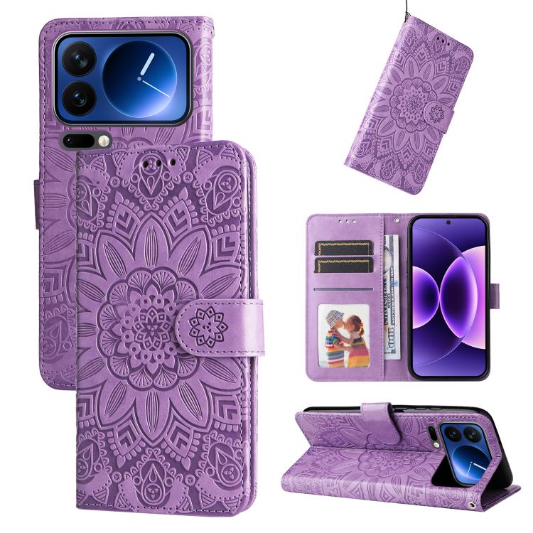 

For Xiaomi 17 Pro Embossed Sunflower Leather Phone Case(Purple)