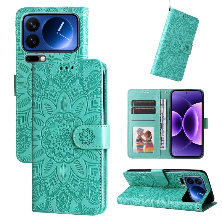 

For Xiaomi 17 Pro Embossed Sunflower Leather Phone Case(Green)