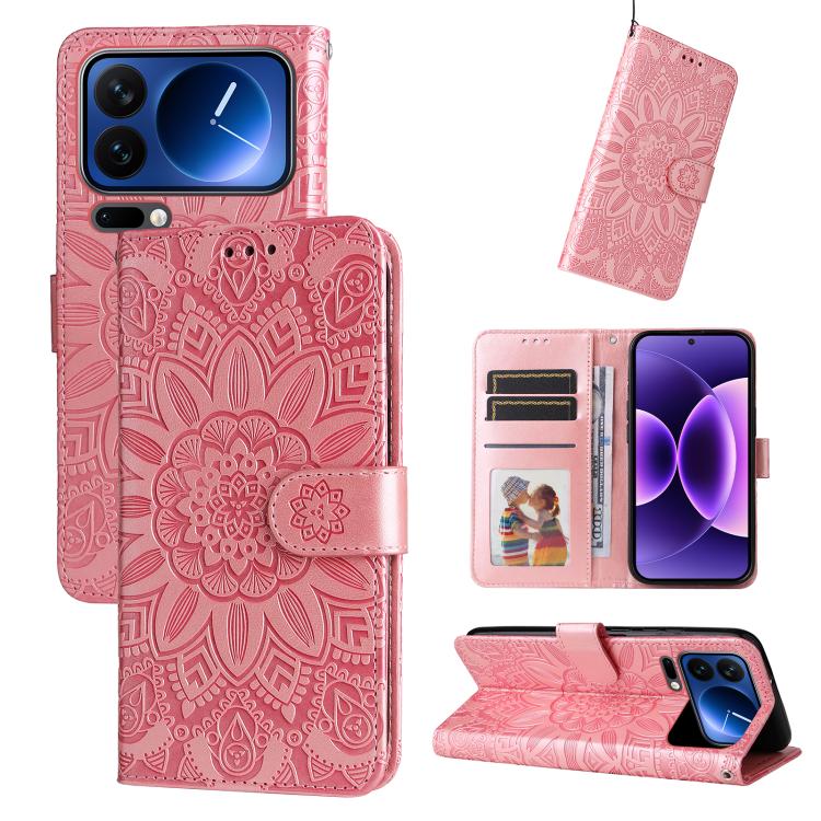 

For Xiaomi 17 Pro Embossed Sunflower Leather Phone Case(Pink)