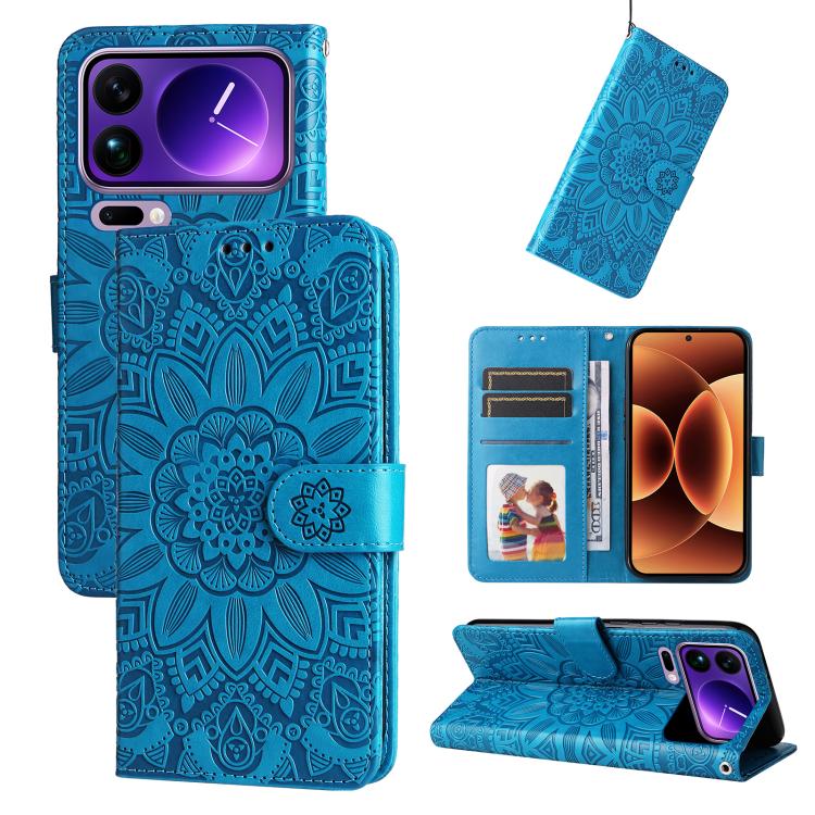 

For Xiaomi 17 Pro Max Embossed Sunflower Leather Phone Case(Blue)