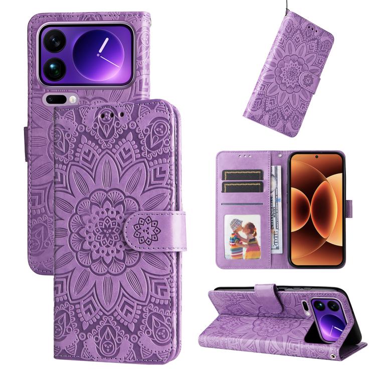 

For Xiaomi 17 Pro Max Embossed Sunflower Leather Phone Case(Purple)