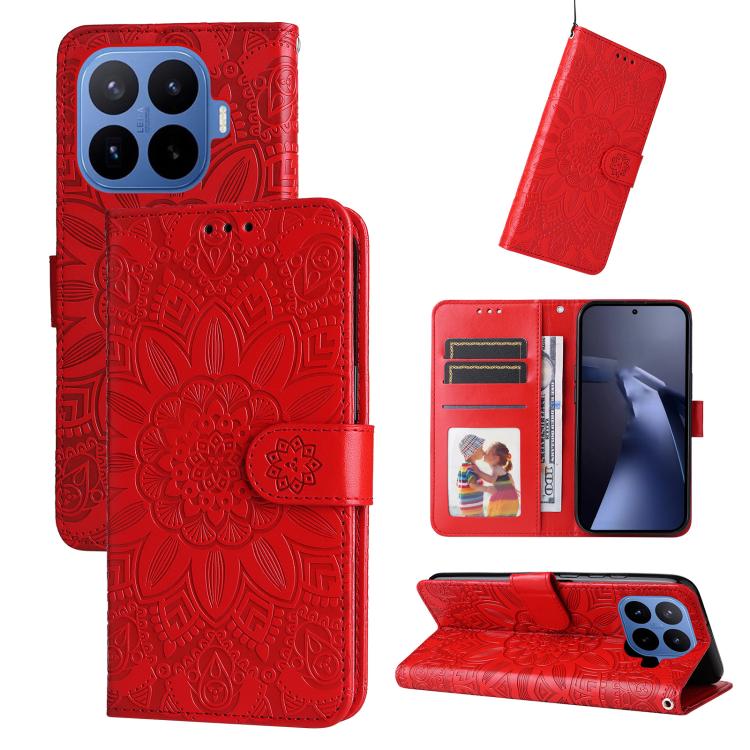 

For Xiaomi 17T Pro 5G Embossed Sunflower Leather Phone Case(Red)
