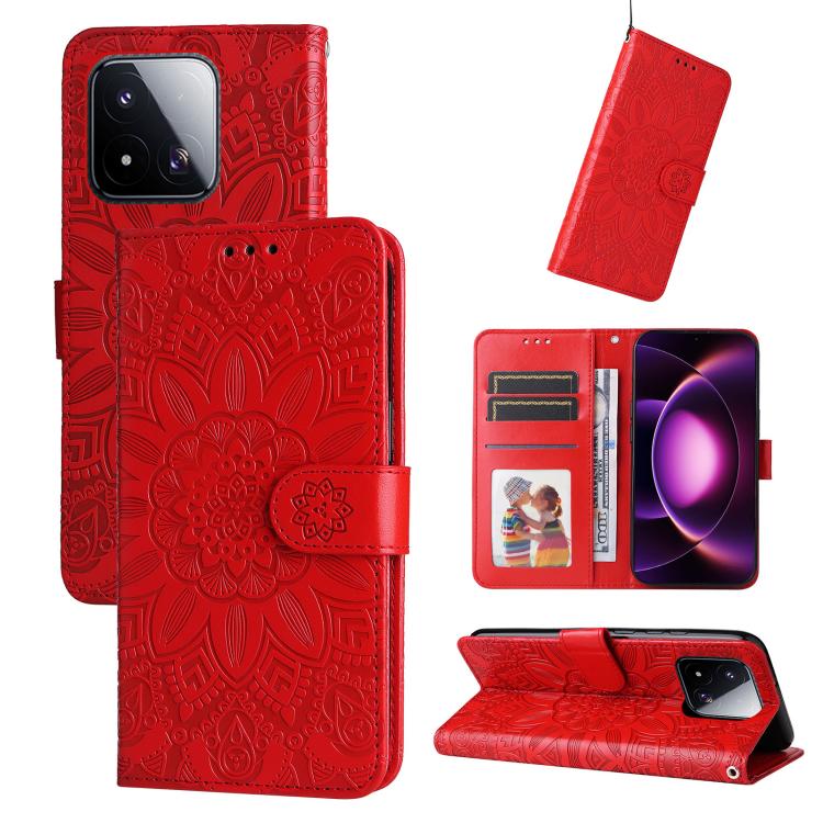 

For Xiaomi 17 Max 5G Embossed Sunflower Leather Phone Case(Red)