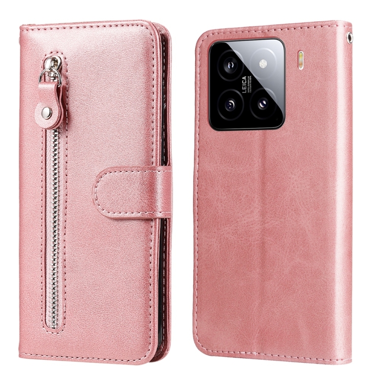 

For Xiaomi 15 Fashion Calf Texture Zipper Leather Phone Case(Rose Gold)