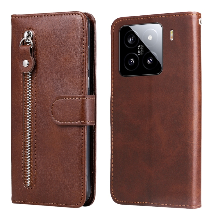 

For Xiaomi 15 Fashion Calf Texture Zipper Leather Phone Case(Brown)