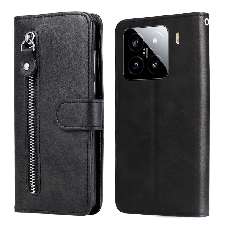 

For Xiaomi 15 Fashion Calf Texture Zipper Leather Phone Case(Black)