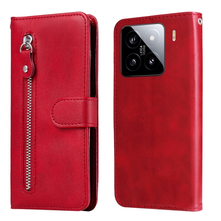 

For Xiaomi 15 Fashion Calf Texture Zipper Leather Phone Case(Red)
