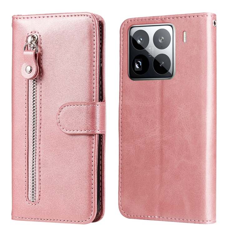 

For Xiaomi 15 Pro Fashion Calf Texture Zipper Leather Phone Case(Rose Gold)