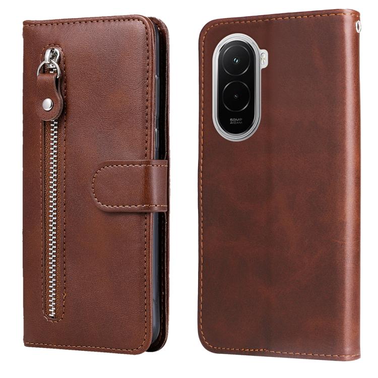 

For Xiaomi Poco M7 4G 169mm Fashion Calf Texture Zipper Leather Phone Case(Brown)