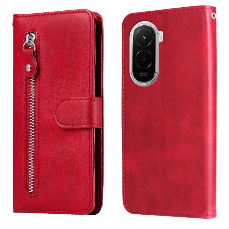 

For Xiaomi Poco M7 4G 169mm Fashion Calf Texture Zipper Leather Phone Case(Red)