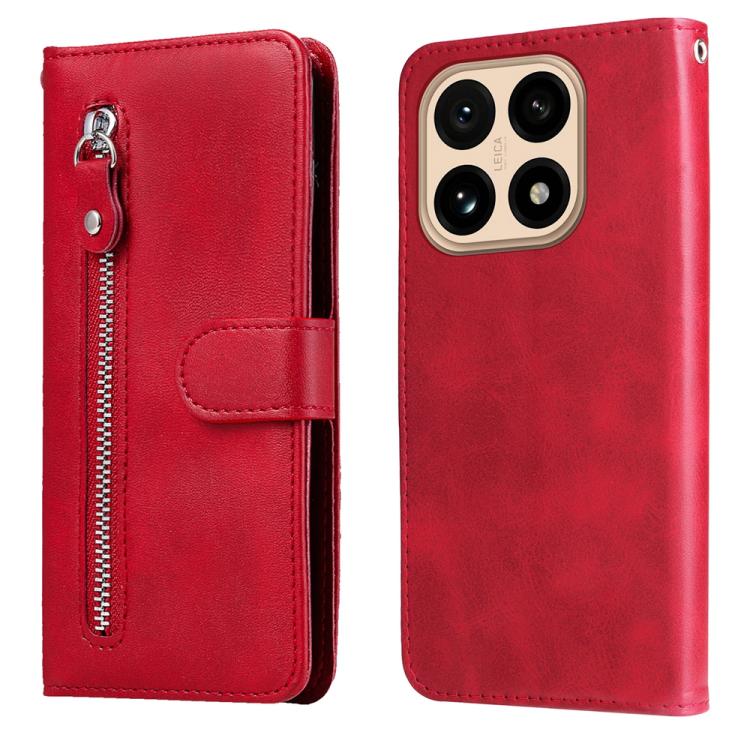 

For Xiaomi 15T 5G Fashion Calf Texture Zipper Leather Phone Case(Red)