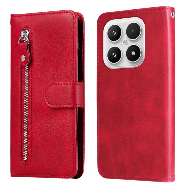 

For Xiaomi 17 Fashion Calf Texture Zipper Leather Phone Case(Red)