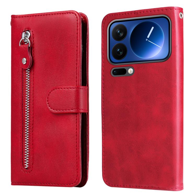 

For Xiaomi 17 Pro Fashion Calf Texture Zipper Leather Phone Case(Red)