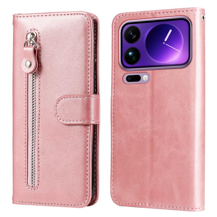 

For Xiaomi 17 Pro Max Fashion Calf Texture Zipper Leather Phone Case(Rose Gold)