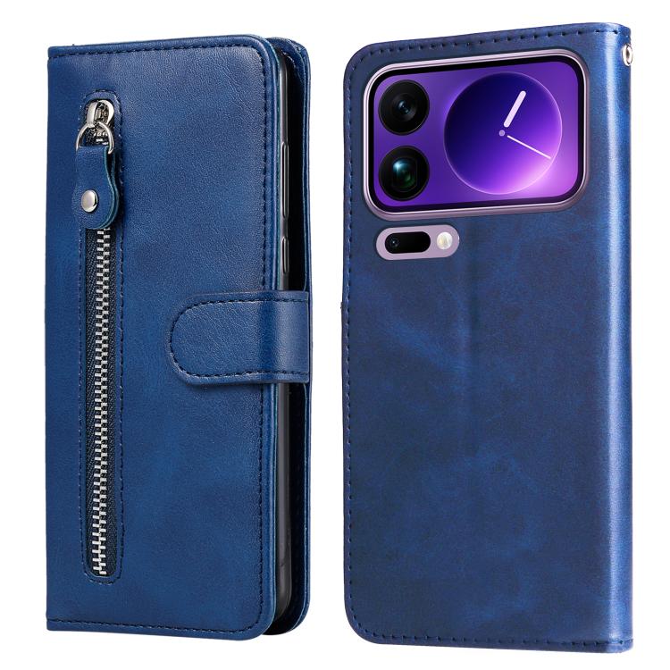 

For Xiaomi 17 Pro Max Fashion Calf Texture Zipper Leather Phone Case(Blue)