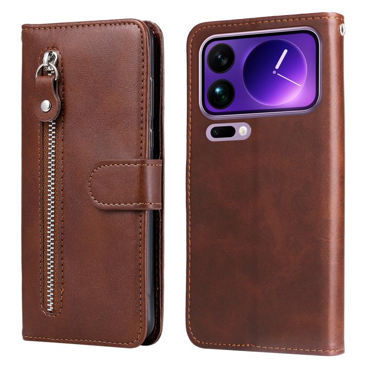 

For Xiaomi 17 Pro Max Fashion Calf Texture Zipper Leather Phone Case(Brown)