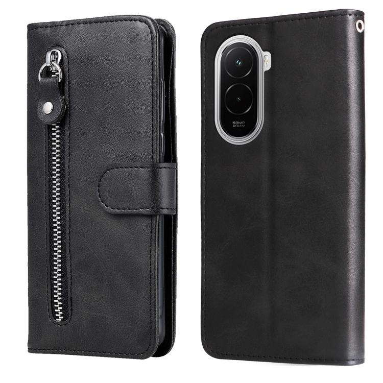 

For Xiaomi Poco M7 4G 171mm Fashion Calf Texture Zipper Leather Phone Case(Black)