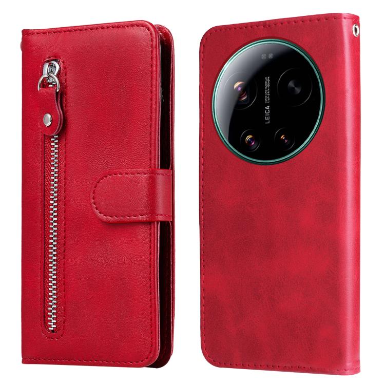 

For Xiaomi 17 Ultra Fashion Calf Texture Zipper Leather Phone Case(Red)