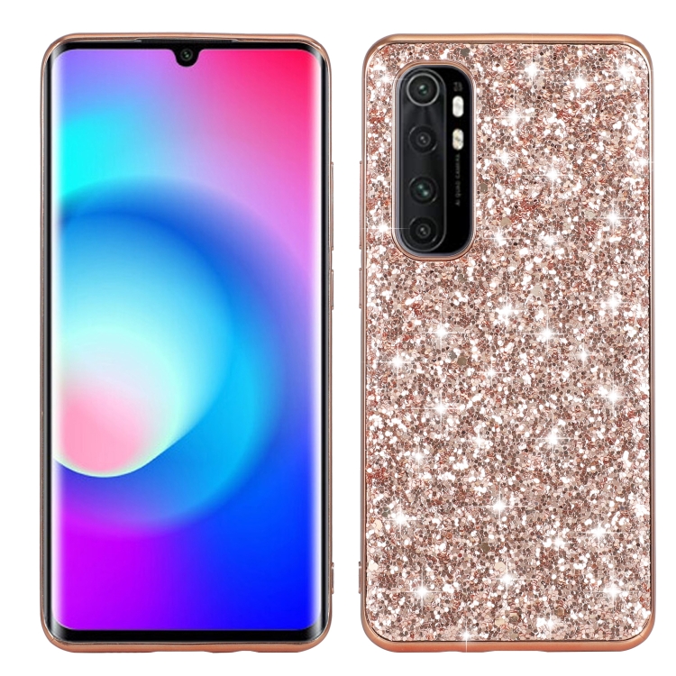 For Xiaomi Note 10 Lite Glitter Powder Shockproof TPU Protective Case(Rose  Gold)