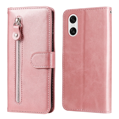

For Sony Xperia 10 VI Fashion Calf Texture Zipper Leather Phone Case(Rose Gold)