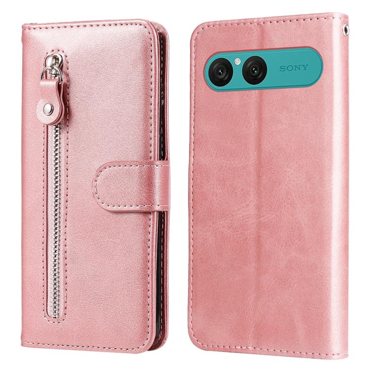 

For Sony Xperia 10 VII Fashion Calf Texture Zipper Leather Phone Case(Rose Gold)