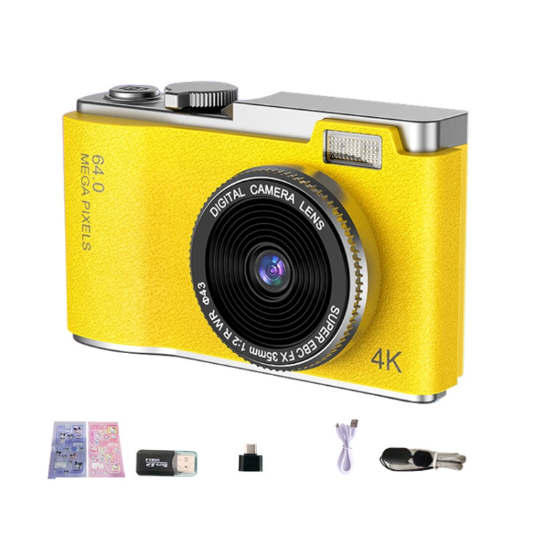 LK003 inch Dual-lens 4K HD CCD Camera Retro Kids Camera(Yellow)