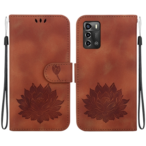 

For ZTE Blade A72 / V40 Vita Lotus Embossed Leather Phone Case(Brown)