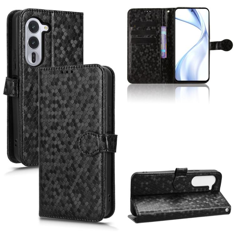 

For Fujitsu Arrows Alpha F-51F Honeycomb Dot Texture Leather Phone Case(Black)