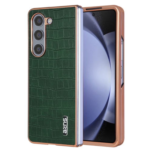 

For Samsung Galaxy Z Fold5 AZNS Electroplated Frame Crocodile Texture Full Coverage Phone Case(Green)