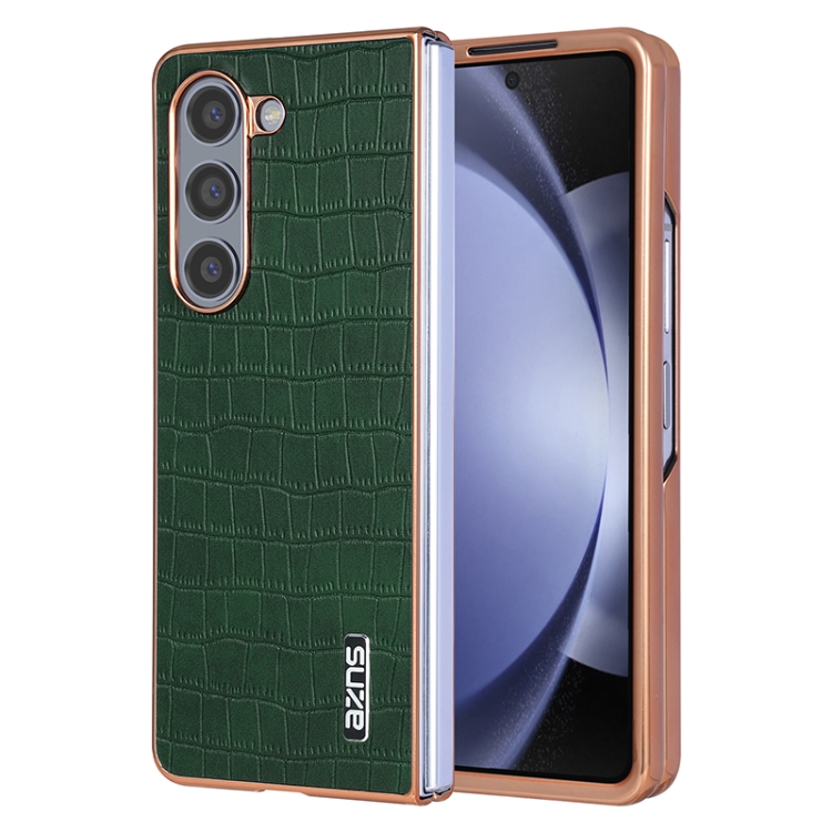

For Samsung Galaxy Z Fold6 AZNS Electroplated Frame Crocodile Texture Full Coverage Phone Case(Green)