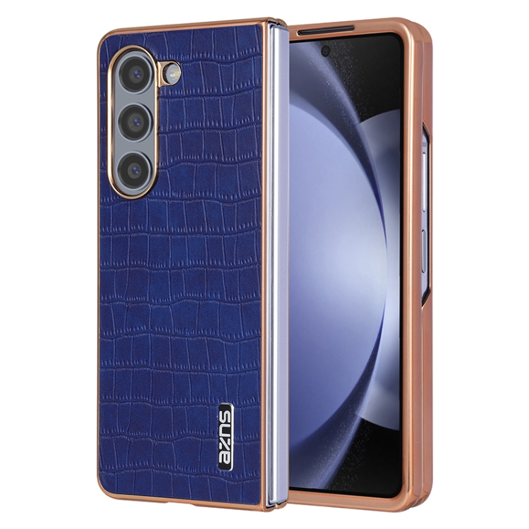 

For Samsung Galaxy Z Fold6 AZNS Electroplated Frame Crocodile Texture Full Coverage Phone Case(Blue)