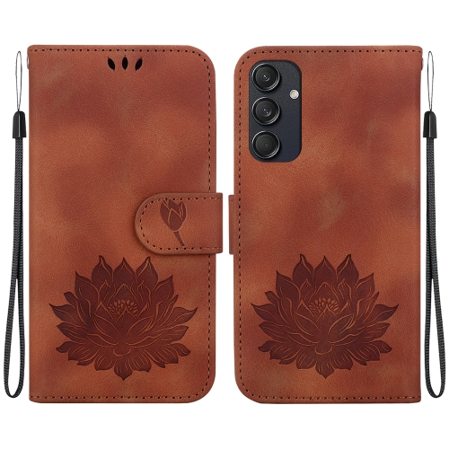 

For Samsung Galaxy M55 Lotus Embossed Leather Phone Case(Brown)