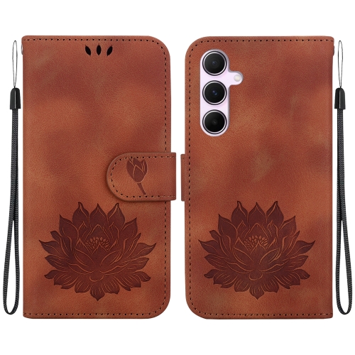 

For Samsung Galaxy A55 5G Lotus Embossed Leather Phone Case(Brown)