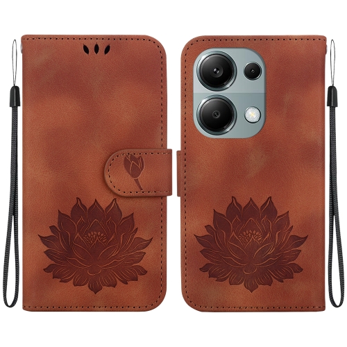 

For Xiaomi Poco M6 Pro 4G Lotus Embossed Leather Phone Case(Brown)