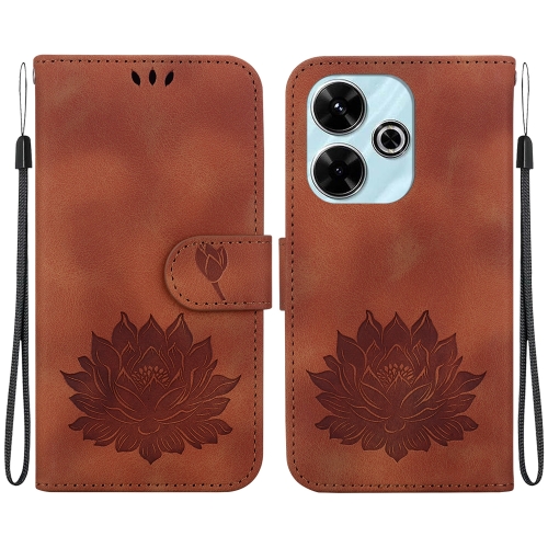 

For Xiaomi Poco M6 4G Lotus Embossed Leather Phone Case(Brown)