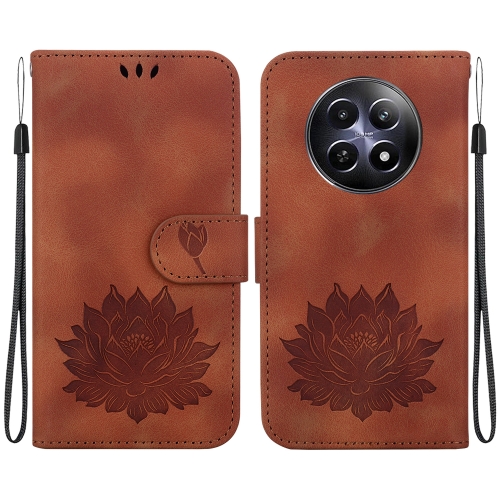 

For Realme 12 5G Lotus Embossed Leather Phone Case(Brown)