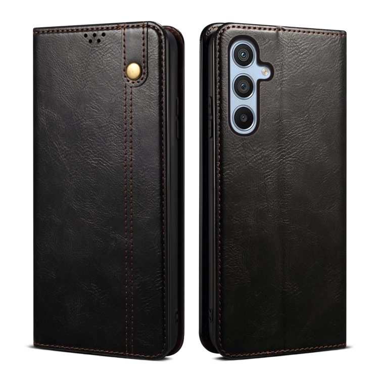 

For Samsung Galaxy S24 FE 5G Oil Wax Crazy Horse Texture Leather Phone Case(Black)