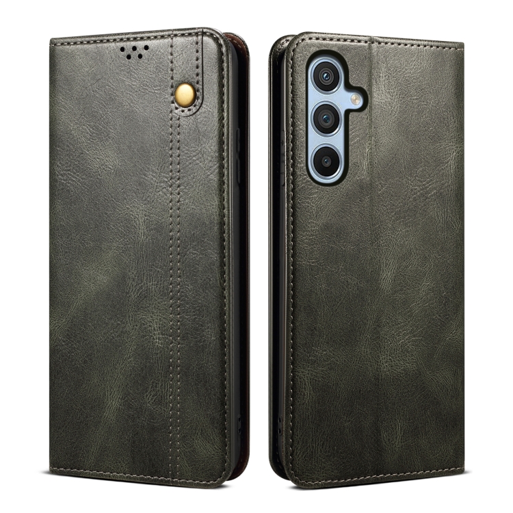 

For Samsung Galaxy S24 FE 5G Oil Wax Crazy Horse Texture Leather Phone Case(Green)