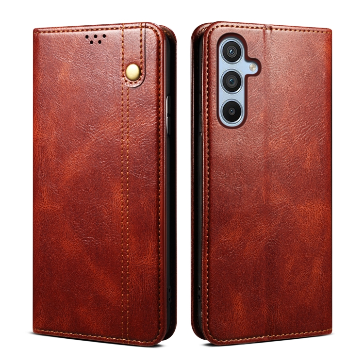 For Samsung Galaxy S25 5G Oil Wax Crazy Horse Texture Leather Phone Case(Brown)