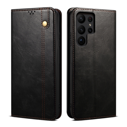 

For Samsung Galaxy S25 Ultra 5G Oil Wax Crazy Horse Texture Leather Phone Case(Black)