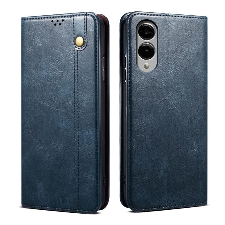 

For Samsung Galaxy S25 Edge 5G Oil Wax Crazy Horse Texture Leather Phone Case(Blue)