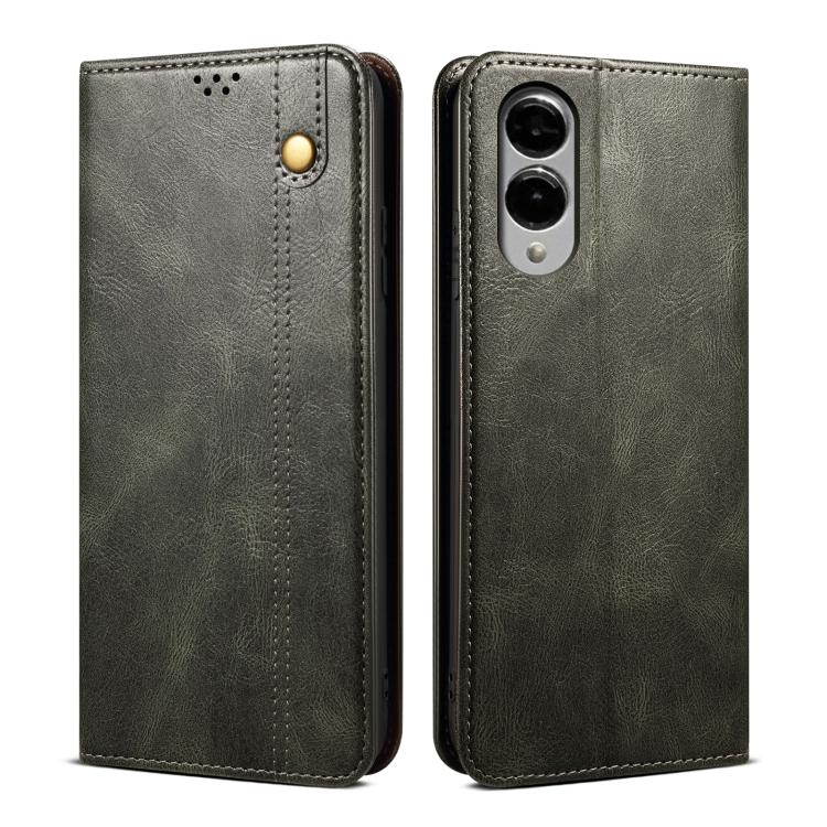 

For Samsung Galaxy S25 Edge 5G Oil Wax Crazy Horse Texture Leather Phone Case(Green)